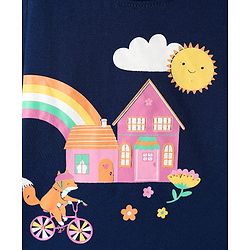 Babyhug Cotton Knit Half Sleeves Night Suit With Fox & Floral Print - Navy Blue