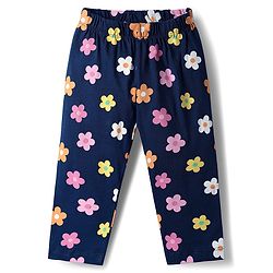 Babyhug Cotton Knit Half Sleeves Night Suit With Fox & Floral Print - Navy Blue