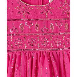 Babyhug Woven Full Sleeves Kurti Palazzo & Dupatta Set With Sequin Embriodery - Pink