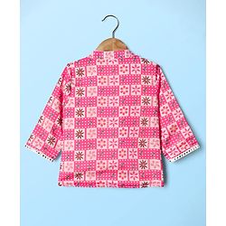 Babyhug Woven Full Sleeves Indo Western Set With Jacket & Floral Print - Pink & White