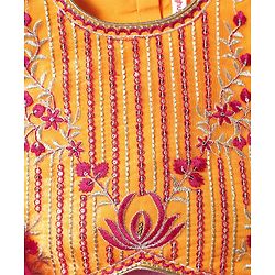 Babyhug Woven Sleeveless Lehenga Choli & Dupatta Set With Floral Embroidery - Fuschia & Yellow