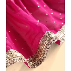 Babyhug Woven Sleeveless Lehenga Choli & Dupatta Set With Floral Embroidery - Fuschia & Yellow