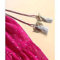 Babyhug Woven Sleeveless Lehenga Choli & Dupatta Set With Floral Embroidery - Fuschia & Yellow