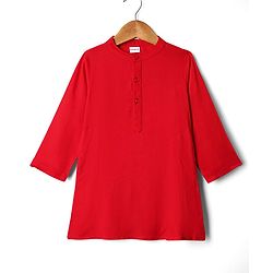 Babyhug Cotton Woven Full Sleeves Kurta & Pajama Set with Sequined & Embroidered Jacket - Red