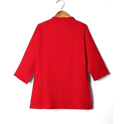 Babyhug Cotton Woven Full Sleeves Kurta & Pajama Set with Sequined & Embroidered Jacket - Red