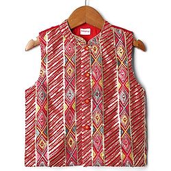 Babyhug Cotton Woven Full Sleeves Kurta & Pajama Set with Sequined & Embroidered Jacket - Red