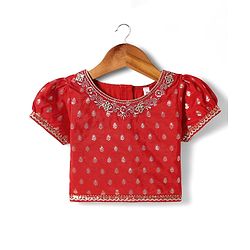 Babyhug Woven Half Sleeves Lehenga Choli & Dupatta Set With Floral Embroidery - Red