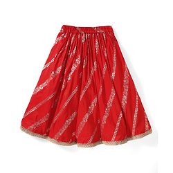 Babyhug Woven Half Sleeves Lehenga Choli & Dupatta Set With Floral Embroidery - Red