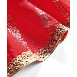 Babyhug Woven Half Sleeves Lehenga Choli & Dupatta Set With Floral Embroidery - Red