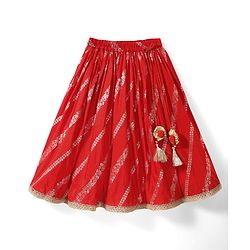 Babyhug Woven Half Sleeves Lehenga Choli & Dupatta Set With Floral Embroidery - Red