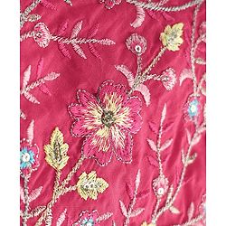 Babyhug Cotton Knit Sleeveless Choli with Lehenga and Dupatta Set with Cambric Print & Foral Embroidery - Dark Pink