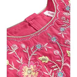 Babyhug Cotton Knit Sleeveless Choli with Lehenga and Dupatta Set with Cambric Print & Foral Embroidery - Dark Pink