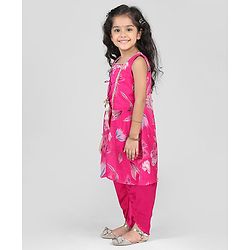 Babyhug Woven Sleeveless Indo Western Set With Floral Print - Pink