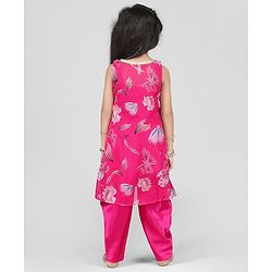 Babyhug Woven Sleeveless Indo Western Set With Floral Print - Pink