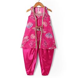 Babyhug Woven Sleeveless Indo Western Set With Floral Print - Pink