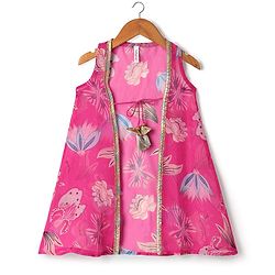 Babyhug Woven Sleeveless Indo Western Set With Floral Print - Pink