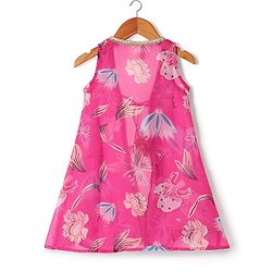 Babyhug Woven Sleeveless Indo Western Set With Floral Print - Pink