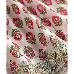 Babyhug 100% Cotton Half Sleeves Floral Cambric Printed Flared Lehenga & Choli Set With Dupatta - Pink & White