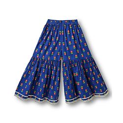 Babyhug Cotton Woven Three Fourth Sleeves Kurti Gharara & Dupatta Set With Cambric Print - Navy Blue
