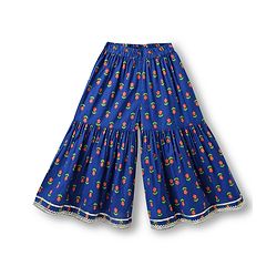 Babyhug Cotton Woven Three Fourth Sleeves Kurti Gharara & Dupatta Set With Cambric Print - Navy Blue