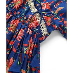 Babyhug Cotton Woven Three Fourth Sleeves Kurti Gharara & Dupatta Set With Cambric Print - Navy Blue