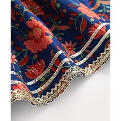 Babyhug Cotton Woven Three Fourth Sleeves Kurti Gharara & Dupatta Set With Cambric Print - Navy Blue