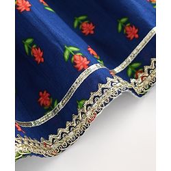 Babyhug Cotton Woven Three Fourth Sleeves Kurti Gharara & Dupatta Set With Cambric Print - Navy Blue