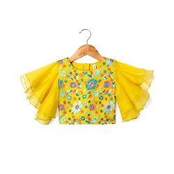 Babyhug Woven Flutter Sleeves Indo Western Set With Floral Print & Dupatta - Yellow