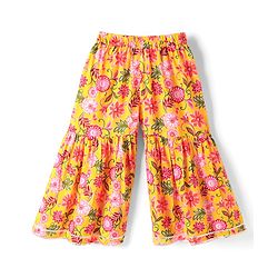 Babyhug Woven Three Forth Sleeves Floral Cambric Printed Kurti & Gharara Set With Dupatta - Yellow