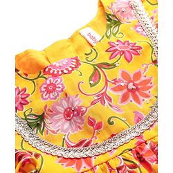 Babyhug Woven Three Forth Sleeves Floral Cambric Printed Kurti & Gharara Set With Dupatta - Yellow
