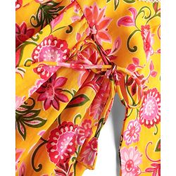 Babyhug Woven Three Forth Sleeves Floral Cambric Printed Kurti & Gharara Set With Dupatta - Yellow