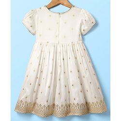 Babyhug Woven Half Sleeves Ethnic Dress With Floral Embriodery - White