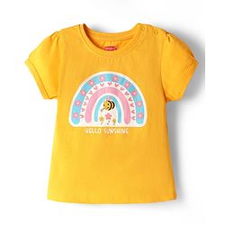 Babyhug Cotton Knit Half Sleeves Shorts Night Suit With Floral Print - Yellow