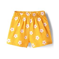 Babyhug Cotton Knit Half Sleeves Shorts Night Suit With Floral Print - Yellow