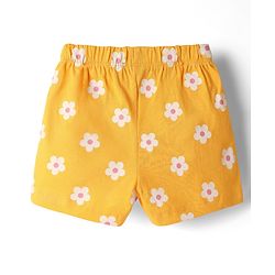 Babyhug Cotton Knit Half Sleeves Shorts Night Suit With Floral Print - Yellow