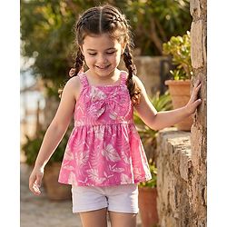 Babyhug Woven Sleeveless Top and Shorts with Tropical Print - Pink