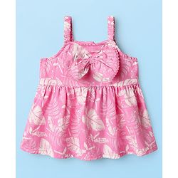 Babyhug Woven Sleeveless Top and Shorts with Tropical Print - Pink