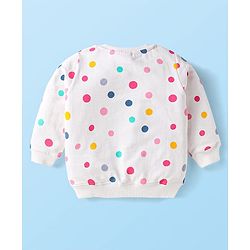 Babyhug Terry Knit Premium Light Gauge Terry Full Sleeves Top & Lounge Pant Set With Polka Dot Print & Lace Detailing - White & Pink