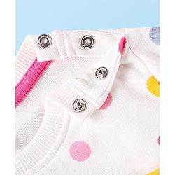 Babyhug Terry Knit Premium Light Gauge Terry Full Sleeves Top & Lounge Pant Set With Polka Dot Print & Lace Detailing - White & Pink
