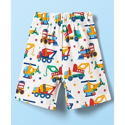 Babyhug Cotton Knit Half Sleeves Co-ords Shorts Night Suit With Vehicle Print - White