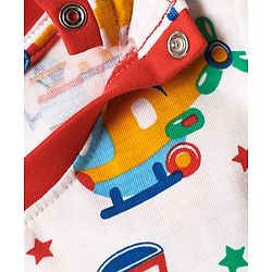 Babyhug Cotton Knit Half Sleeves Co-ords Shorts Night Suit With Vehicle Print - White