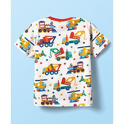 Babyhug Cotton Knit Half Sleeves Co-ords Shorts Night Suit With Vehicle Print - White