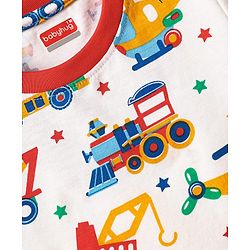 Babyhug Cotton Knit Half Sleeves Co-ords Shorts Night Suit With Vehicle Print - White