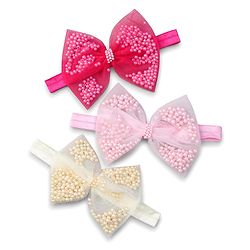 Babyhug Free Size Headbands with Bow Applique Pack of 3 - Pink Fuschia and Yellow