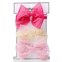 Babyhug Free Size Headbands with Bow Applique Pack of 3 - Pink Fuschia and Yellow