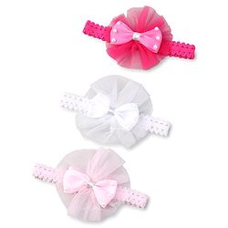 Babyhug Free Size HeadBand with Floral Applique Pack of 3 - White Pink and Fuschia