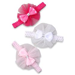 Babyhug Free Size HeadBand with Floral Applique Pack of 3 - White Pink and Fuschia