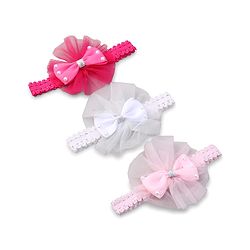 Babyhug Free Size HeadBand with Floral Applique Pack of 3 - White Pink and Fuschia
