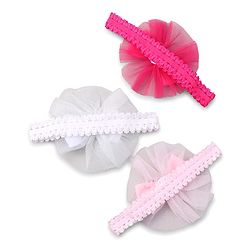 Babyhug Free Size HeadBand with Floral Applique Pack of 3 - White Pink and Fuschia