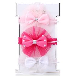 Babyhug Free Size HeadBand with Floral Applique Pack of 3 - White Pink and Fuschia